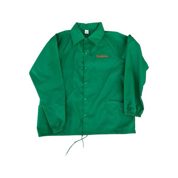 VTG Made In USA Sunkist Soda Snap Up Nylon Jacket Large Green - Picture 1 of 7